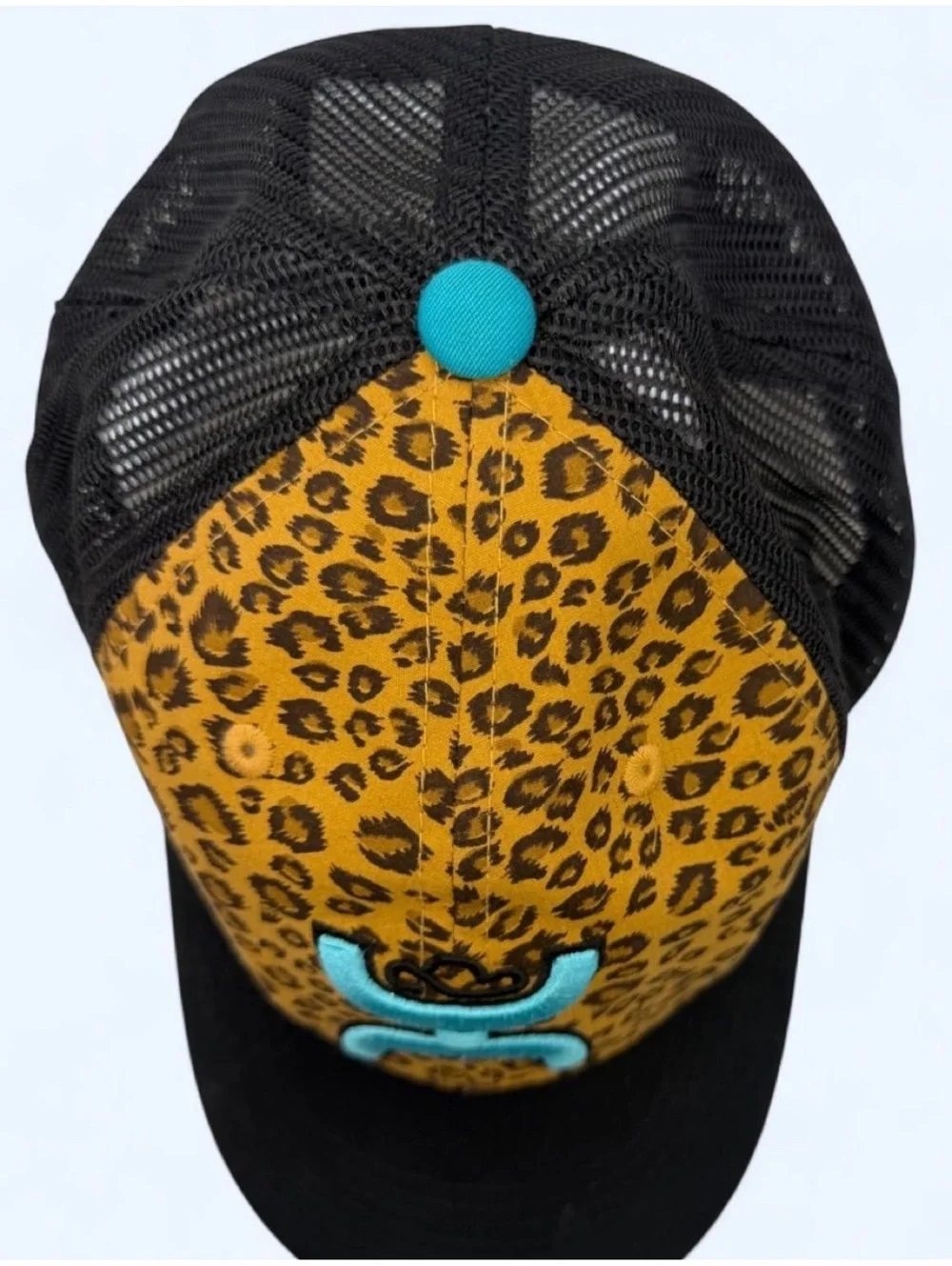 Hooey Leopard Print Trucker Hat Black Turquoise Snapback Western Cap